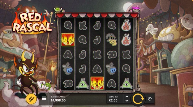Red Rascal Slot Gameplay — 5x4 Grid with Carnival Symbols